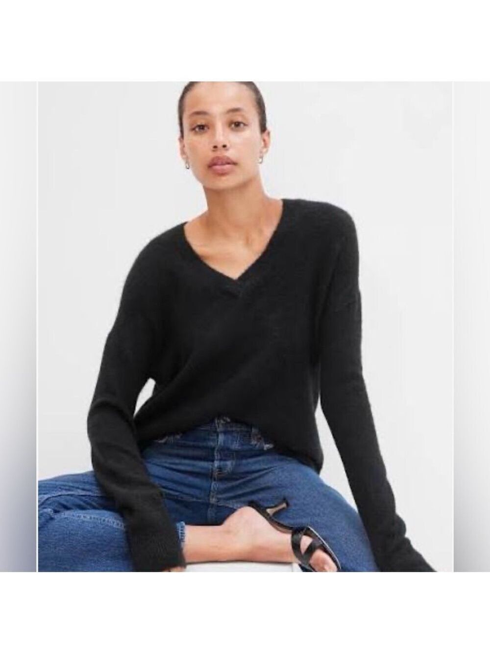 Gap Forevercozy Relaxed Ribbed V-Neck Pullover Sweater NWT XL Oversized Neutral